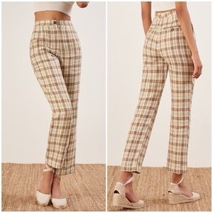 Reformation Verano Linen Pants Plaid 0